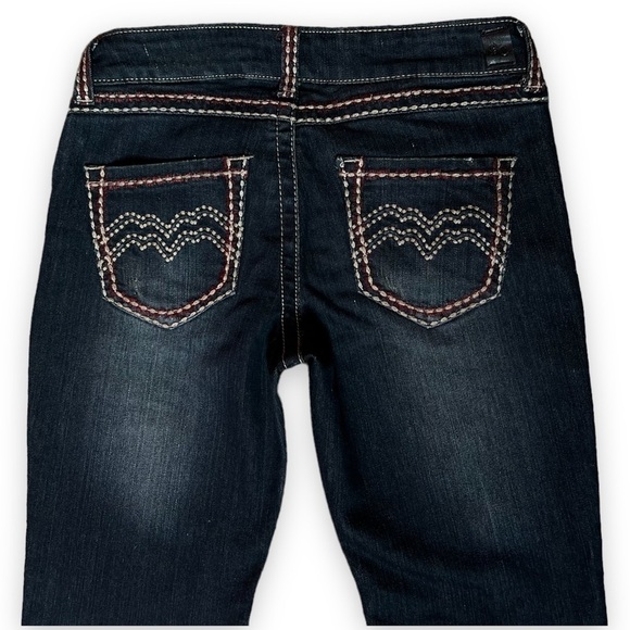 Black Crystal Jeans Dark Denim Thick Stitch Bootcut Junior’s 3 - Picture 4 of 4